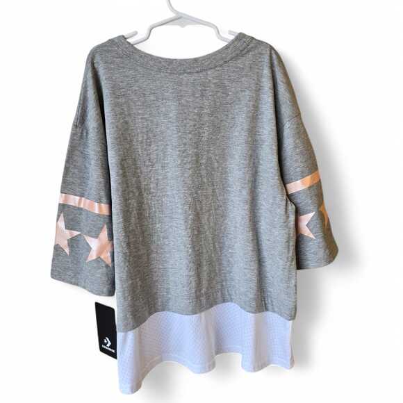 NWT Converse Girls Mesh Trim Graphic T Shirt Size XL Gray Pink Layer Sporty - Picture 1 of 8
